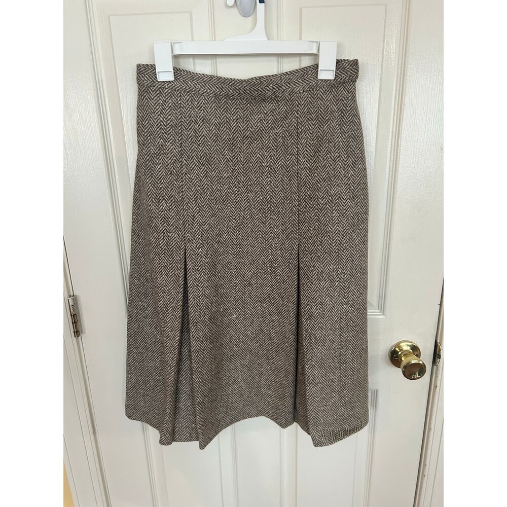Vintage St. Michael Brown‎ Herringbone Inverted Pleat 100% Wool Size 14